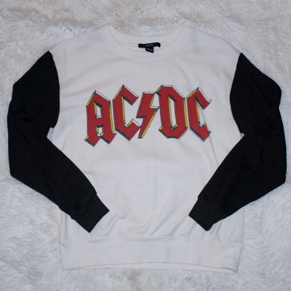 Forever 21 White AC/DC Crewneck Top